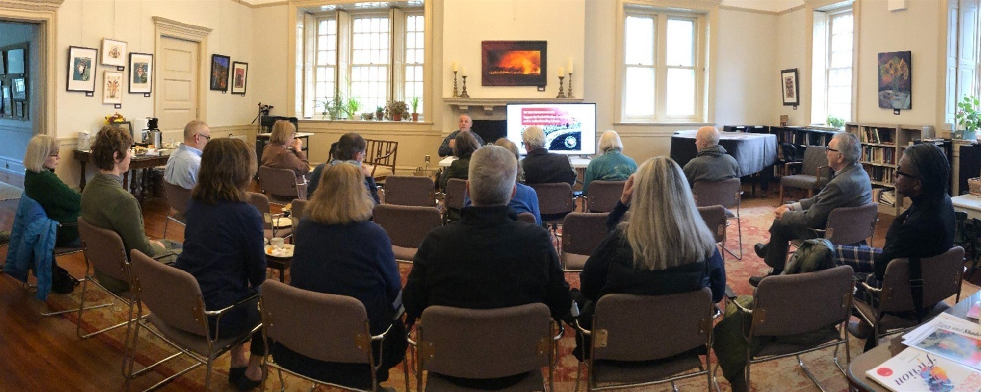 Andrew Grant presenting a forum on Quakers and Indian Boarding Schools Presented.